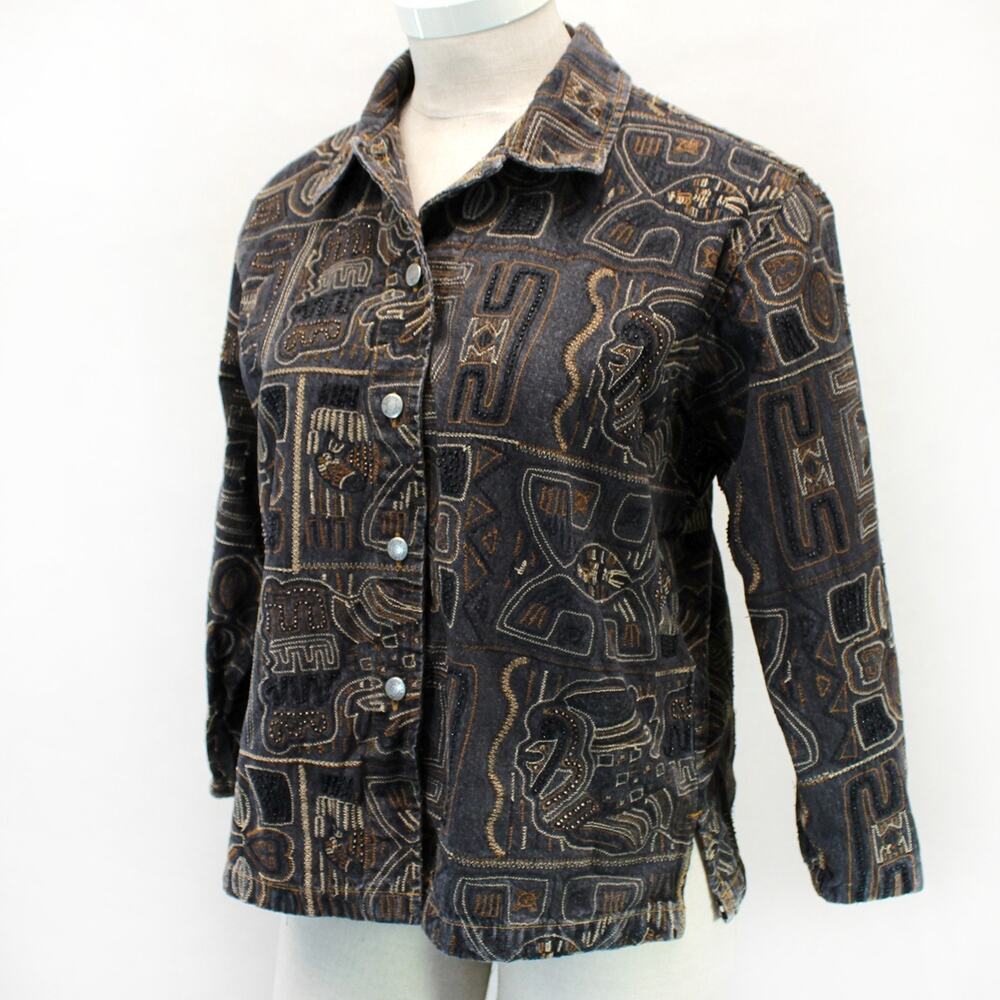 Chico's vintage Y2K denim embroidered beaded jacket shirt southwestern 3 XL